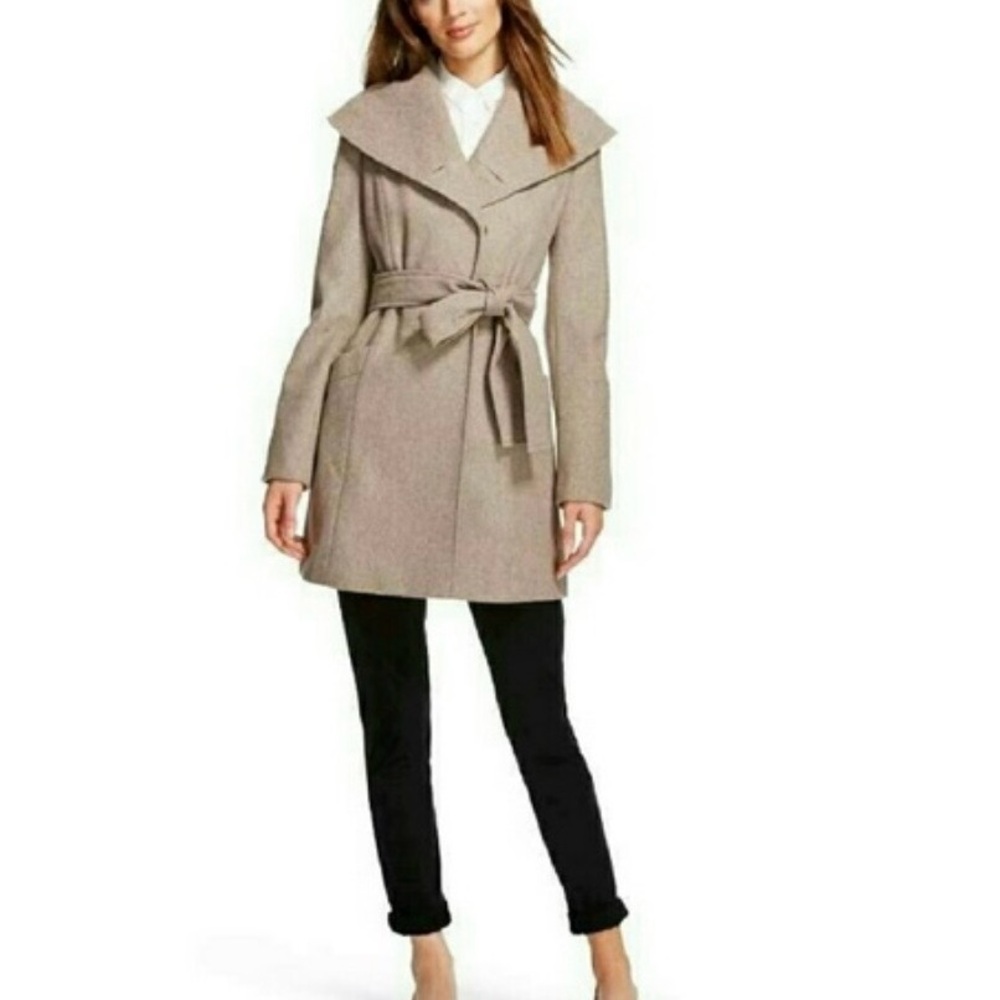 Women's Merona Shawl Collar Wool Blend Coat with Belt Beige/light Brown. Size L
